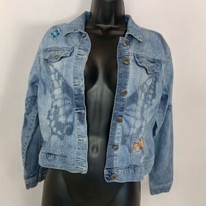Arizona Jean Jacket Butterflies Embroidered Denim Jacket